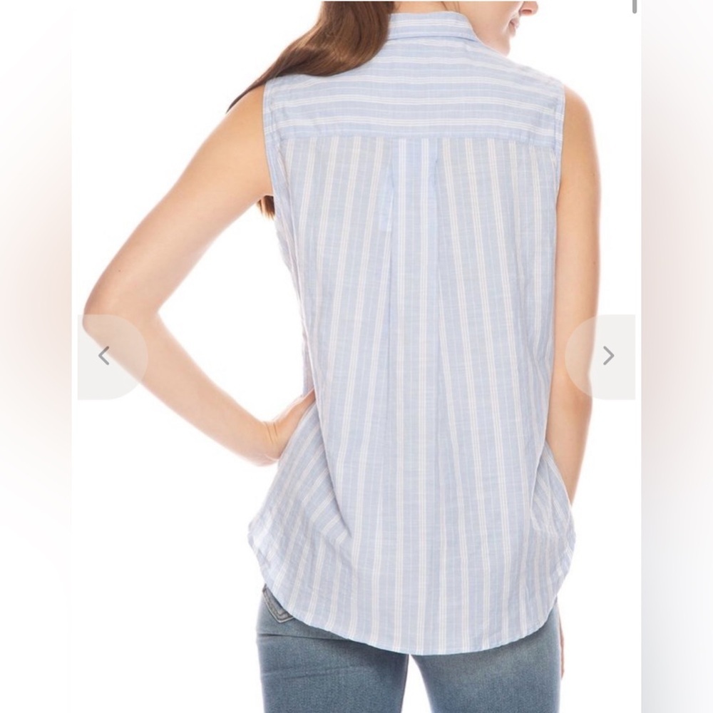 Frank & Eileen Fiona Striped Blue Sleeveless Button Down Top XS - Picture 3 of 11